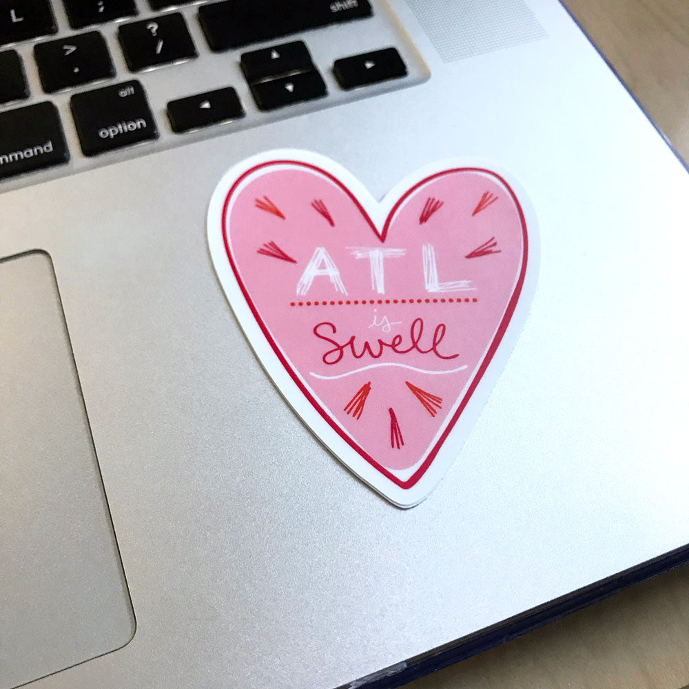 ATL Is Swell Fun Sticker Pink Heart Atlanta Georgia Laptop Sticker Sunny Day Designs