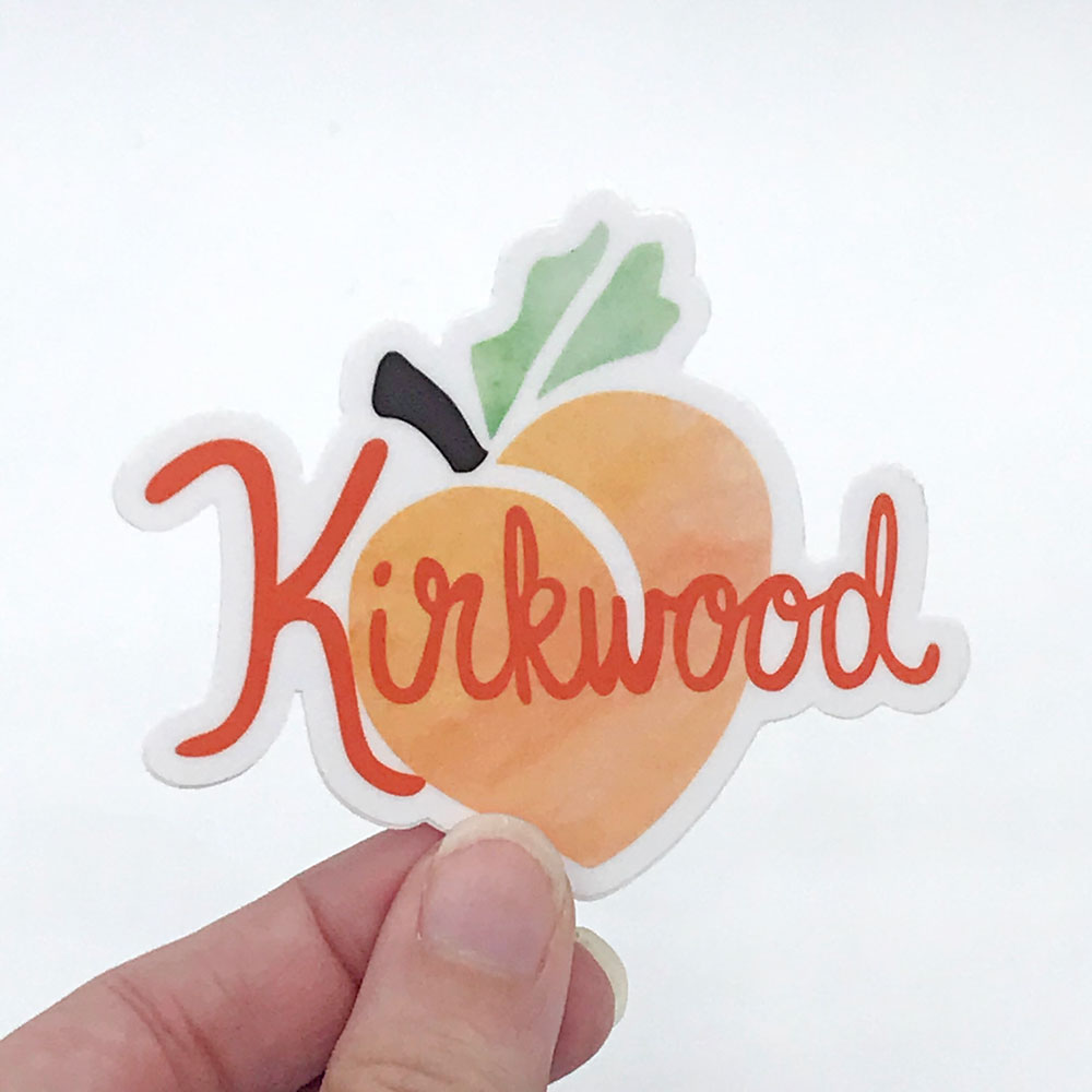 Kirkwood Atlanta Georgia Peach Fun Sticker Gift Georgia Sunny Day Designs
