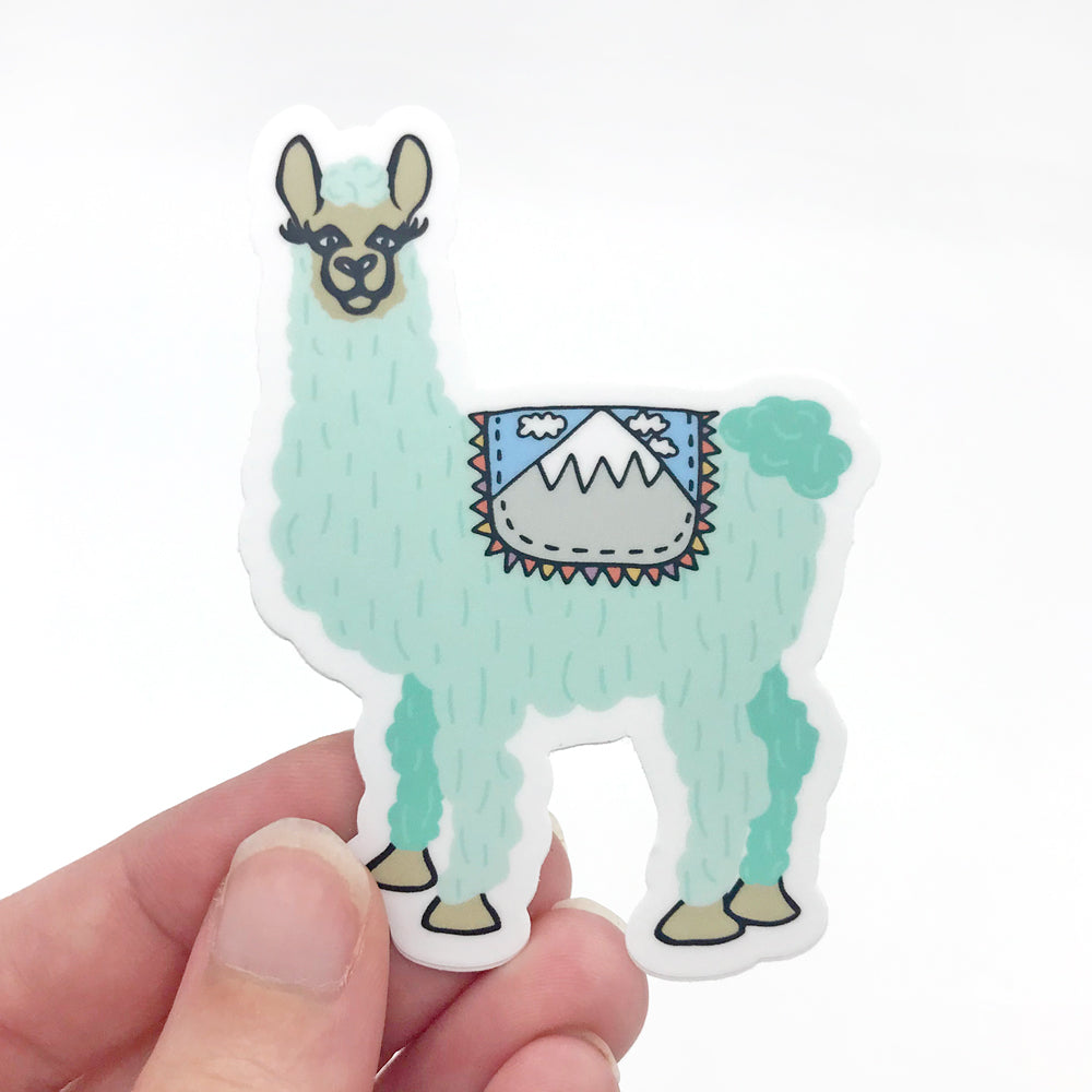 Lovely Llama Cute Laptop Sticker Turquoise Vinyl Sticker In Hand Sunny Day Designs