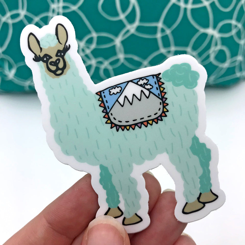 Turquoise Cute Lovely Llama Vinyl Sticker Fun Llama Laptop Sticker Sunny Day Designs