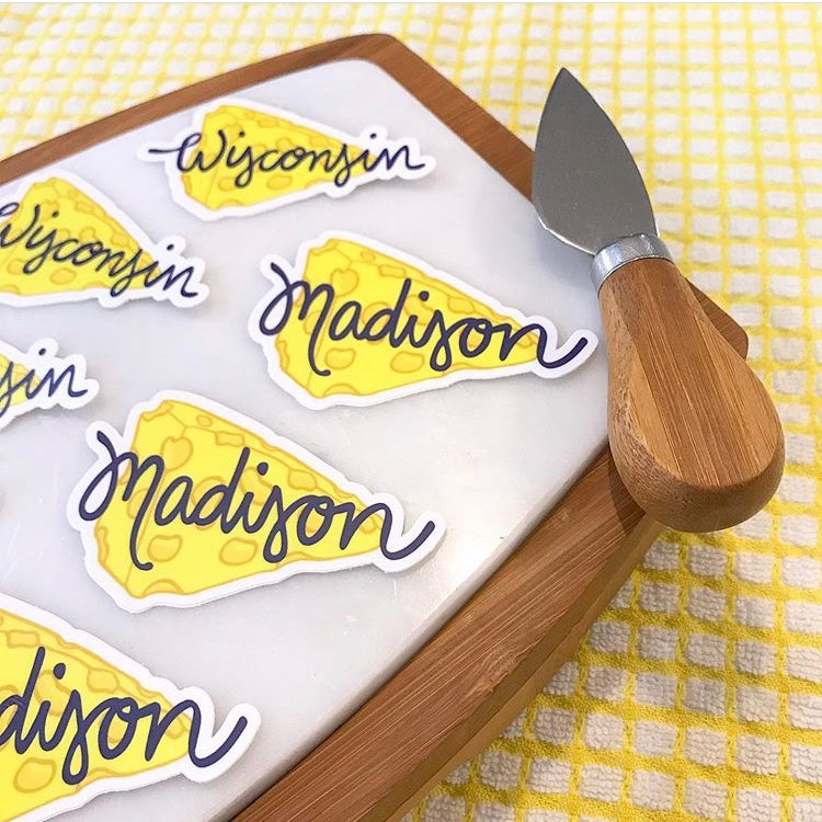 Yellow Wisconsin Cheese Madison Cheese Fun Stickers Cheeseboard Sunny Day Designs