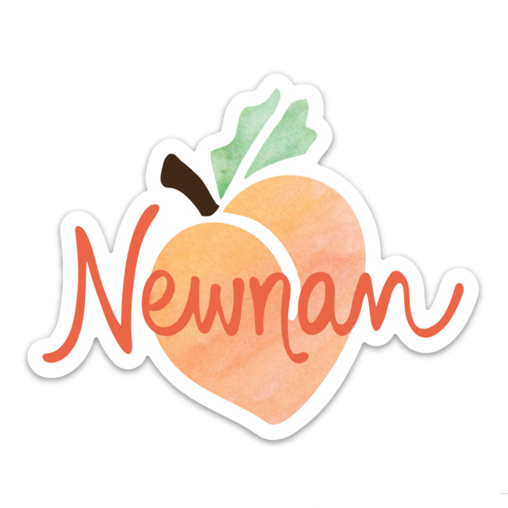 sweet watercolor peach sticker on orange background with newnan text