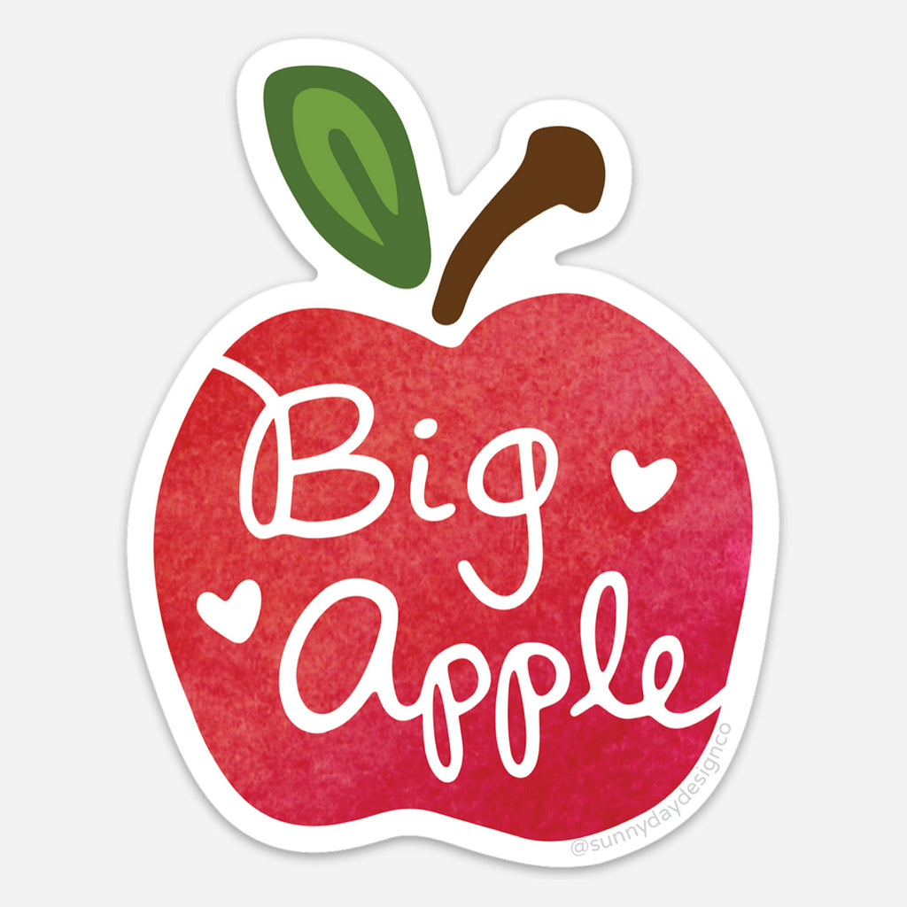 New Yorkers & people traveling to NYC will love this adorable, waterproof Big Apple New York City magnet by Sunny Day Designs. Featuring a red apple with a watercolor texture, white hearts & hand lettered "Big Apple" text, this cute Big Apple car magnet also makes a great refrigerator magnet, NYC moving gift or housewarming gift!