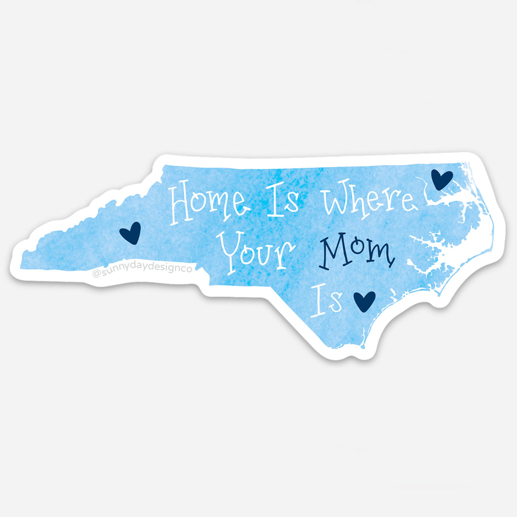Our North Carolina state-shaped vinyl magnet is the perfect mother's day gift for any NC mom. Featuring a light blue watercolor design with white and navy blue text and navy hearts, this thin refrigerator magnet would be a thoughtful Mother's Day gift for any NC moms!!