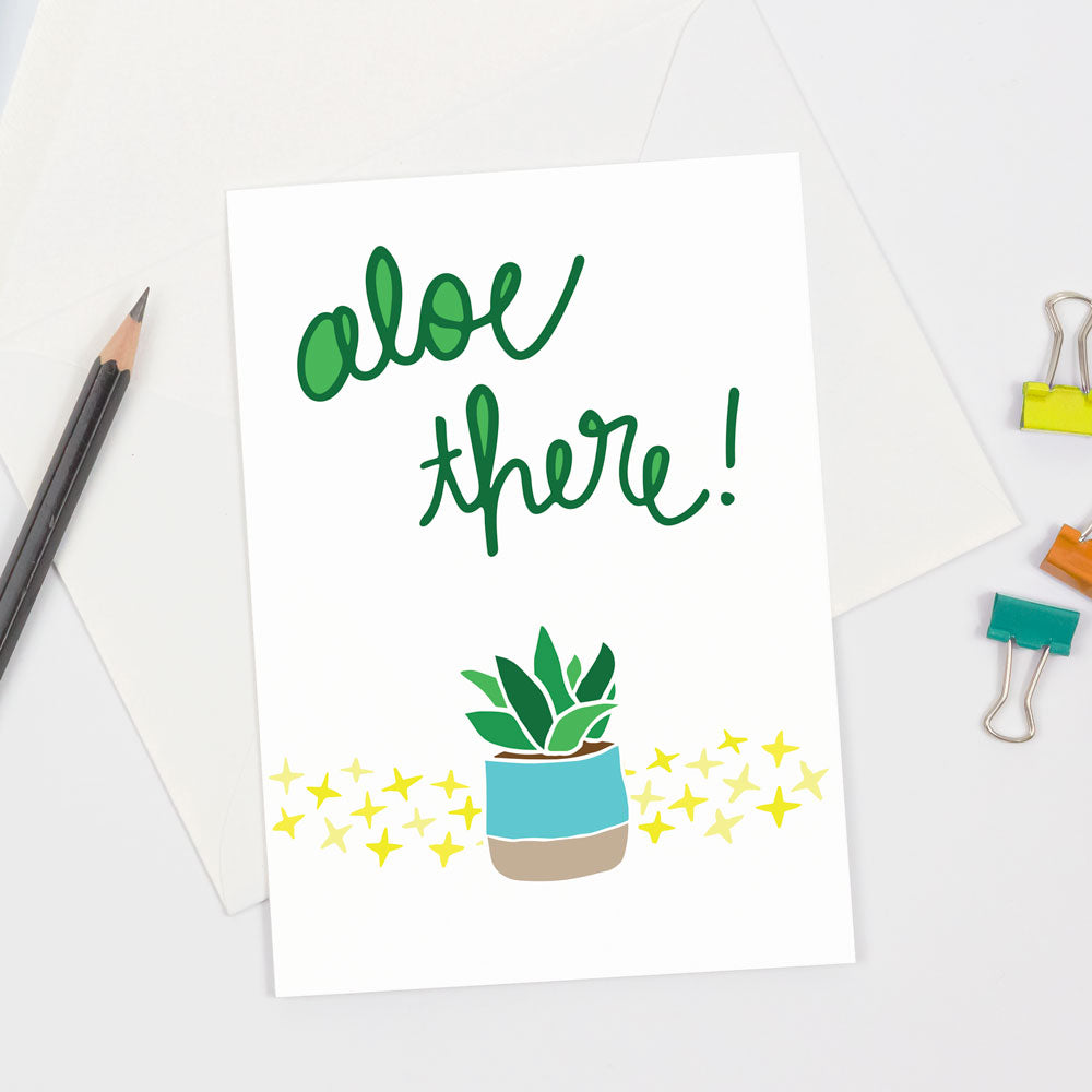 aloe vera plant puns Aloe There Plant-themed Greeting Card, Just Because Hello Greeting Card – Sunny Day Designs