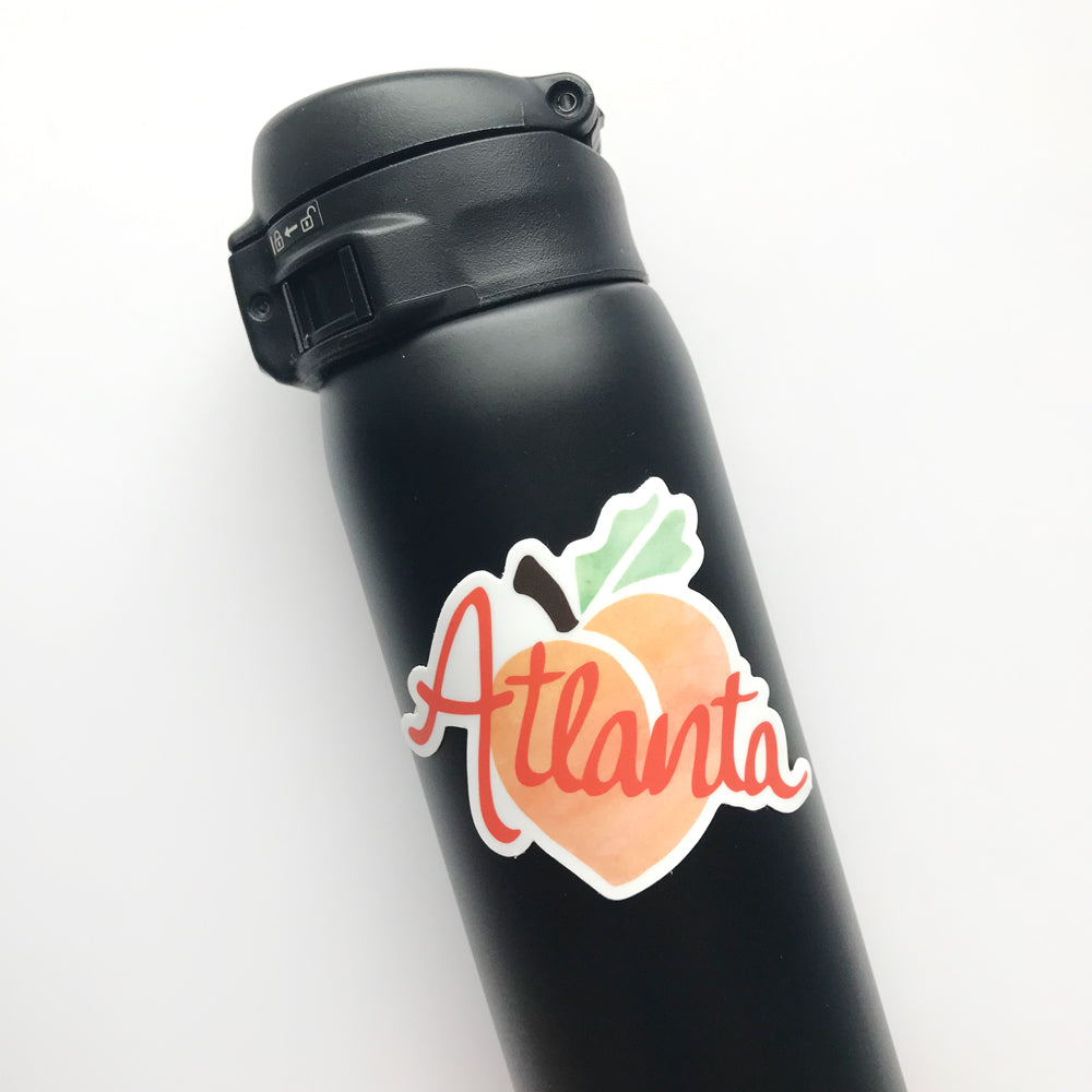 Atlanta Georgia Peach Vinyl Sticker Peachy Fun Sticker Waterproof Sunny Day Designs On Black Waterr Bottle
