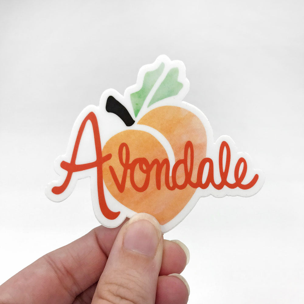 Avondale Estates Georgia Peach Fun Vinyl Sticker In Hand Sunny Day Designs