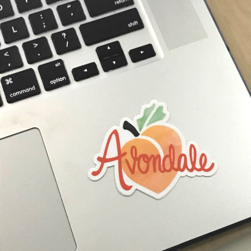Avondale Estates Peach Fun Laptop Sticker Gift Sunny Day Designs