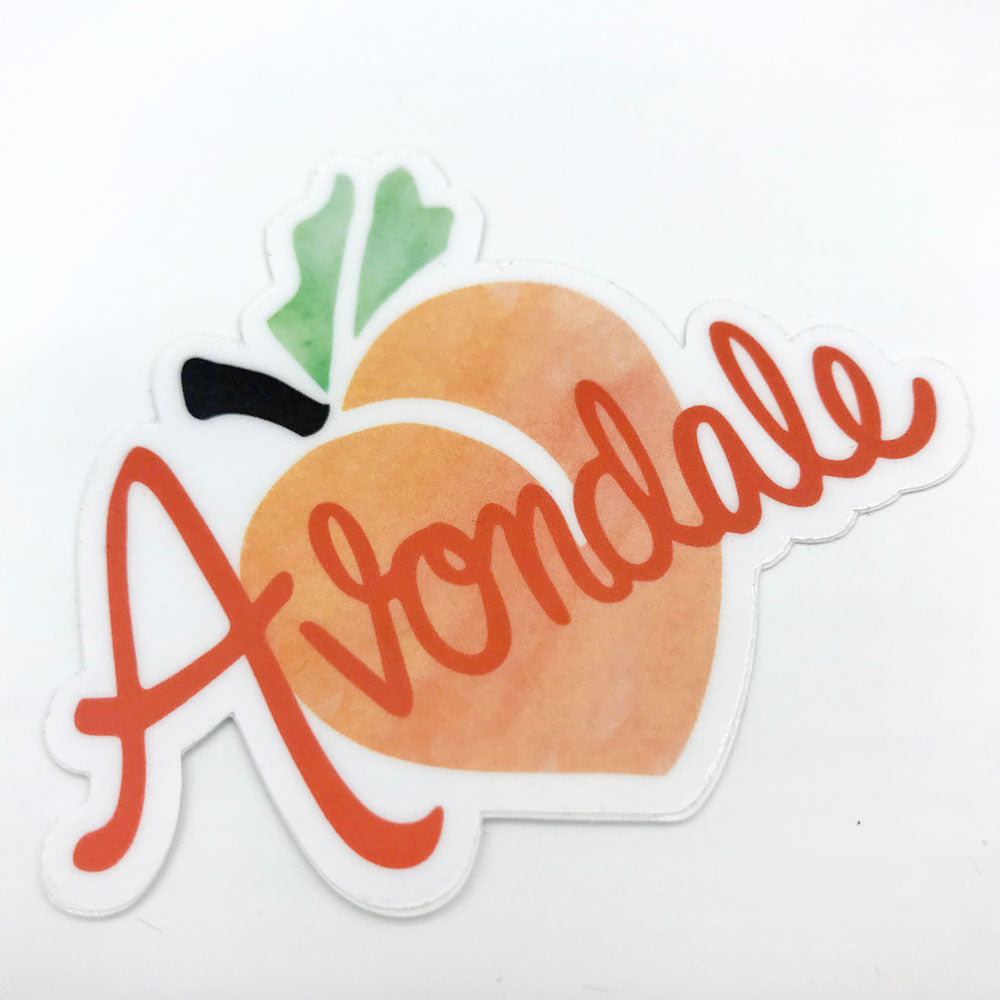 Avondale Estates Georgia Peach Fun Sticker Vinyl Laptop Sticker Close Up Sunny Day Designs