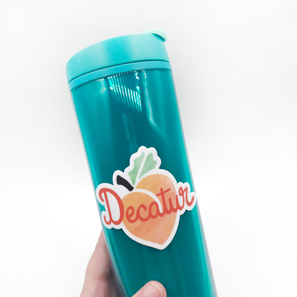 Decatur GA Peach Fun Sticker for Water Bottle by Sunny Day Designs