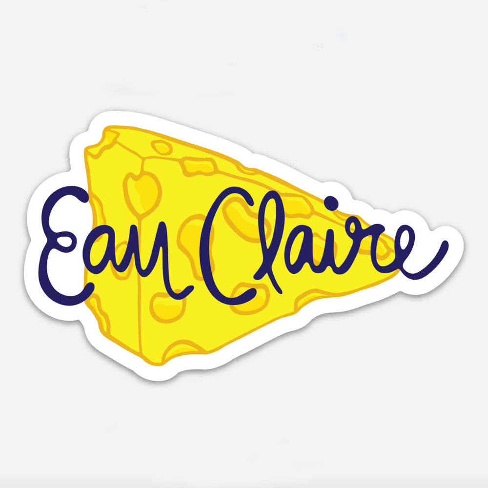Eau Claire Wisconsin yellow cheese vinyl magnet by Sunny Day Designs. Designed and made in the USA, this waterproof vinyl magnet is durable, cute, and perfectly cheesy. Makes a great car magnet!