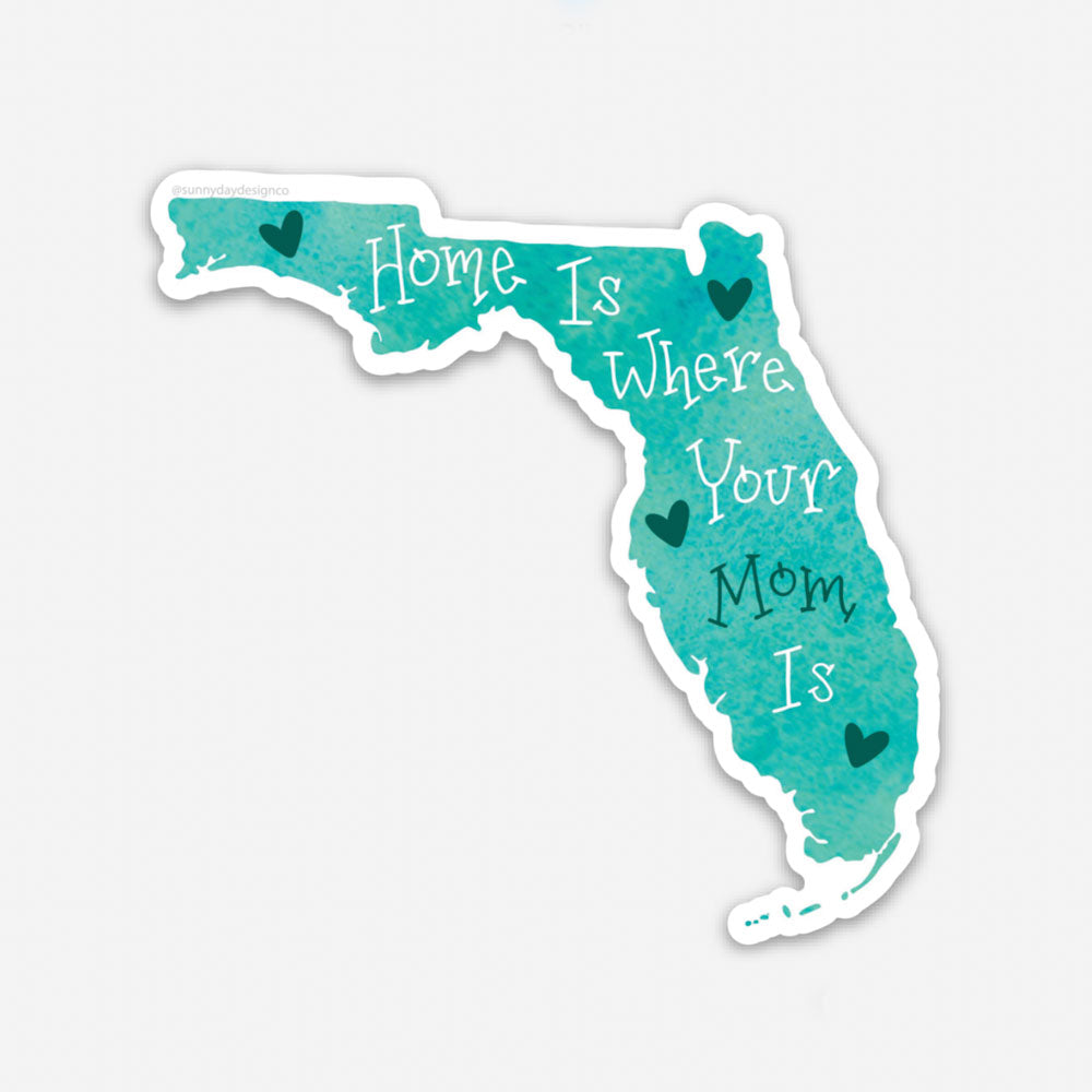 florida mom vinyl sticker on blue background with dark and white text