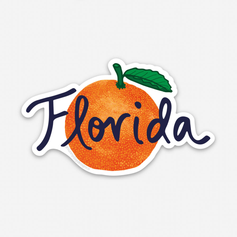 florida orange vinyl sticker on white background with blue text, Sunny Day Designs