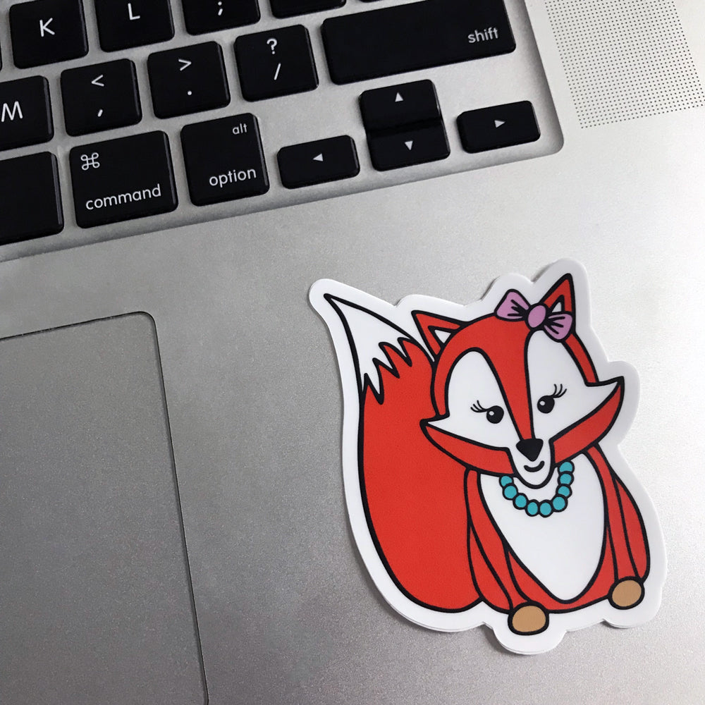 cute orange fox laptop sticker cute girl fox with  bow and necklace fun sticker sunny day designs