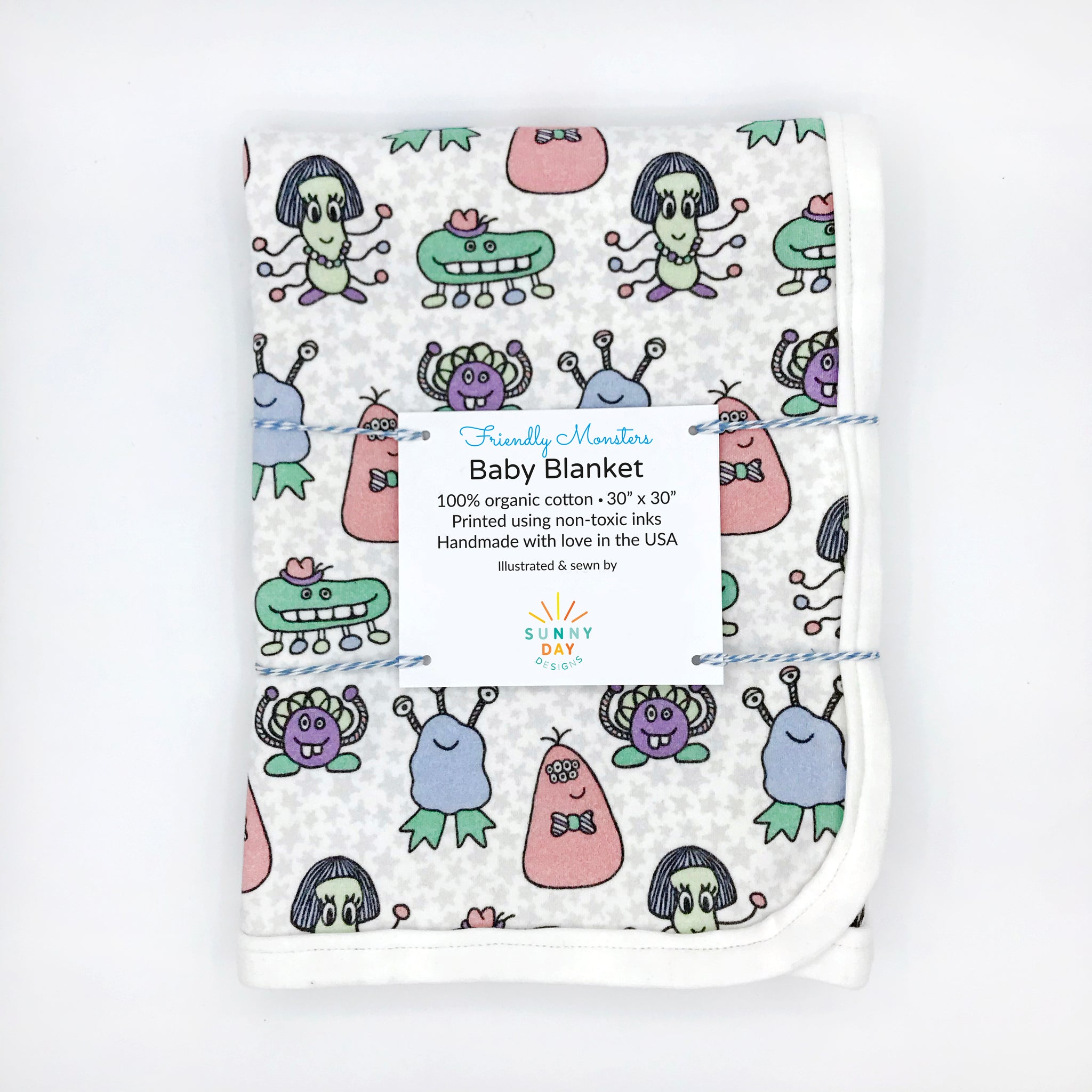 Friendly Monsters Baby Blanket - Organic Cotton