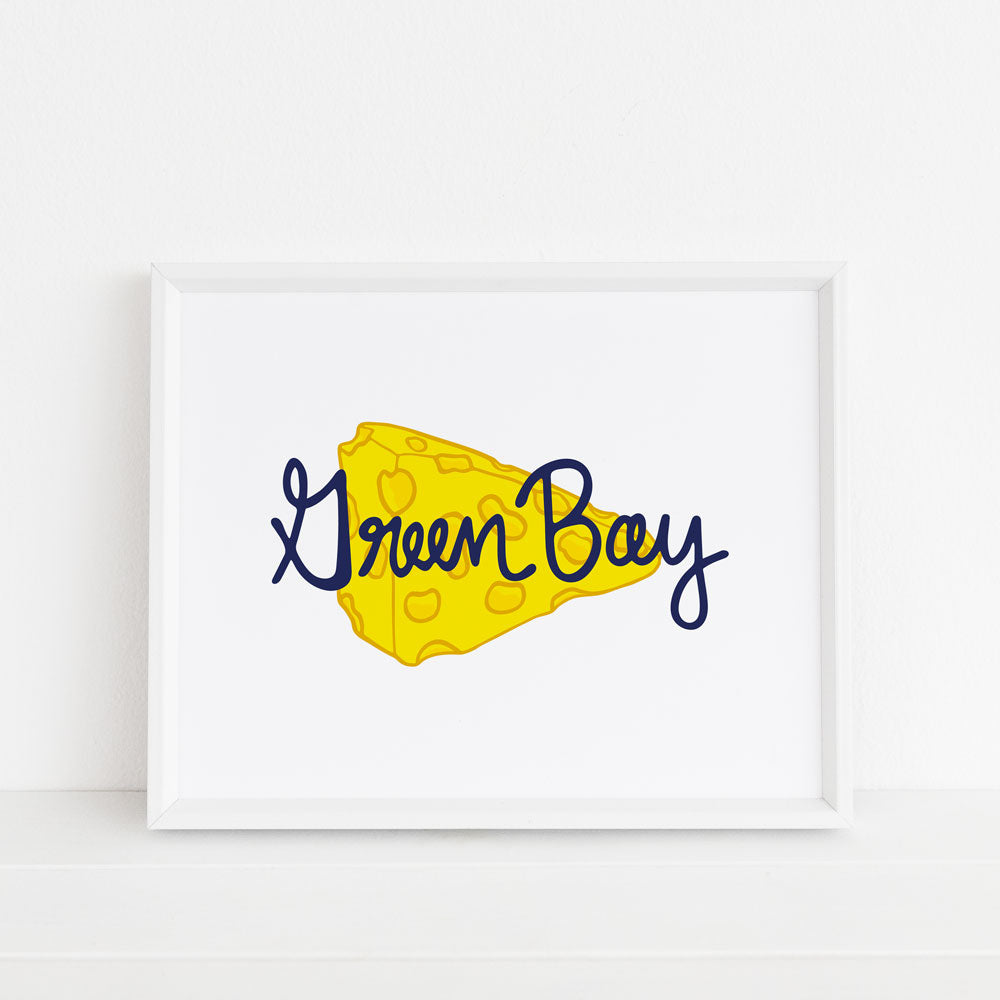 Green Bay Wisconsin Cheese Art Print by Sunny Day Designs. Made in the USA.