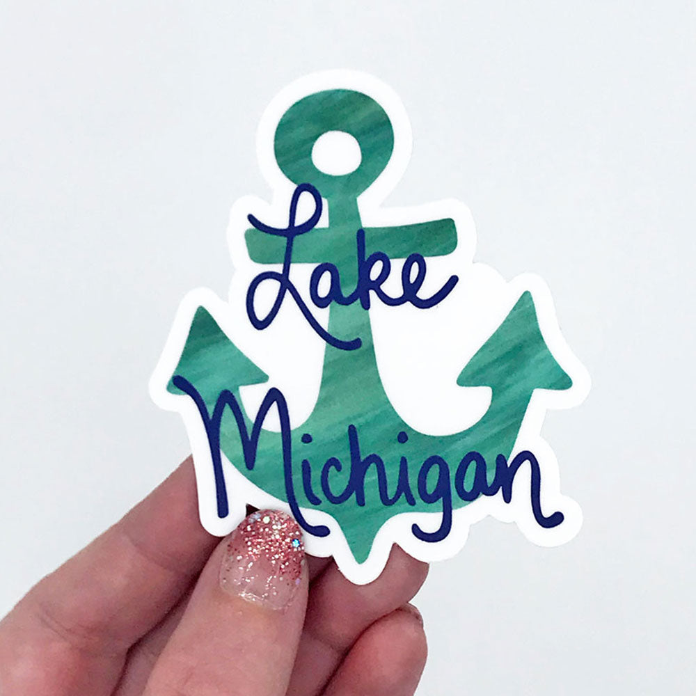 Lake Michigan Fun Sticker Turquoise Anchor Vinyl Laptop Sticker Sunny Day Designs