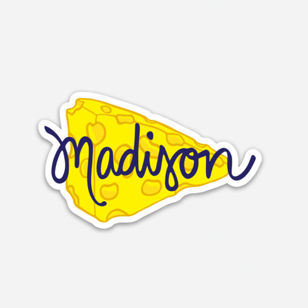 Yellow Madison Wisconsin Cheese Fun Sticker UW Student Gift Sunny Day Designs