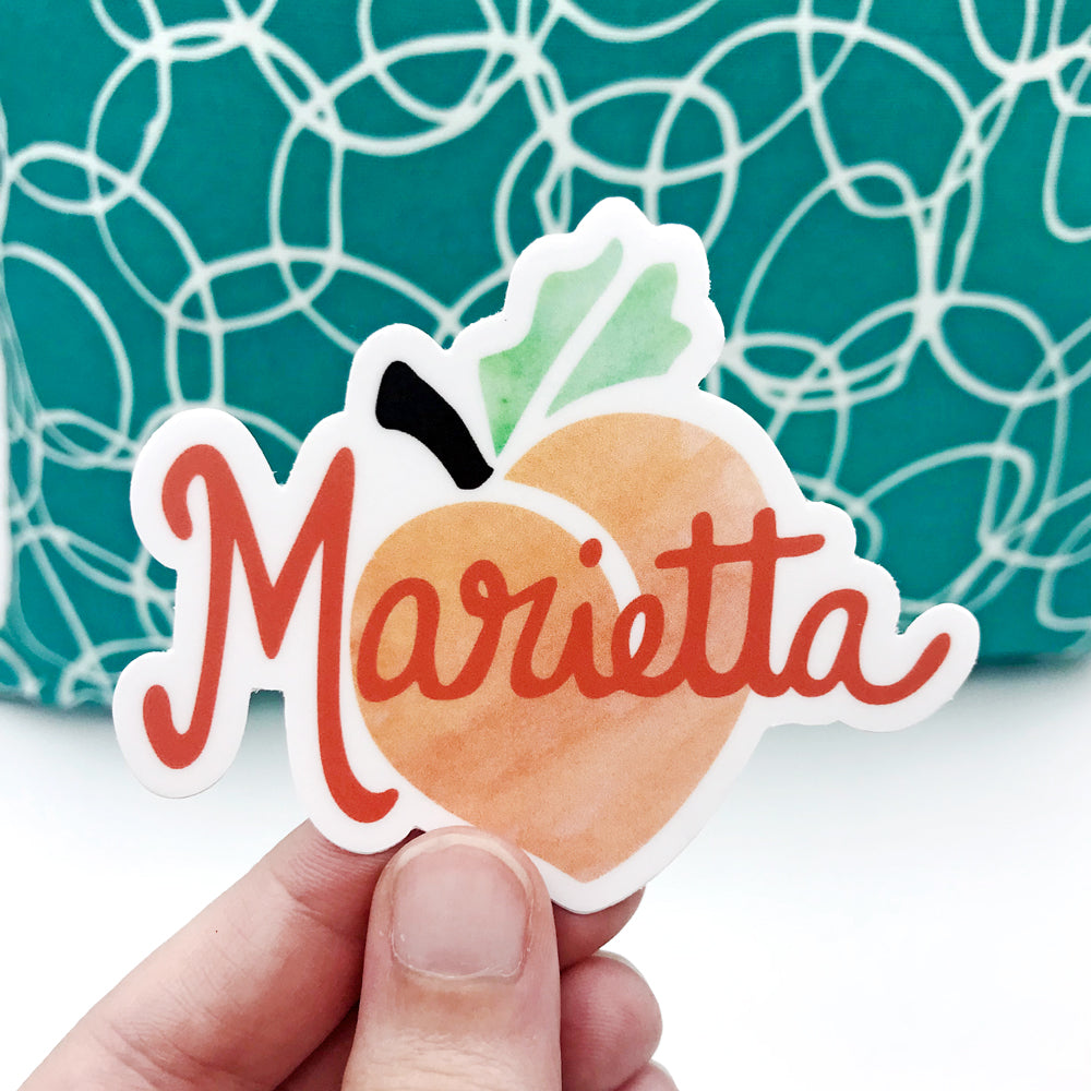 Marietta Peach Fun Georgia Vinyl Laptop Sticker Sunny Day Designs