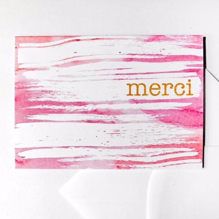 Merci Pink Brushstroke Thank You Card with 1 white envelope by Sunny Day Designs