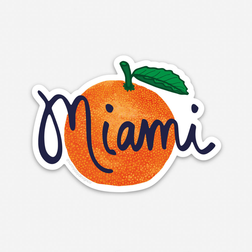 miami orange sticker on white background with blue text, Sunny Day Designs