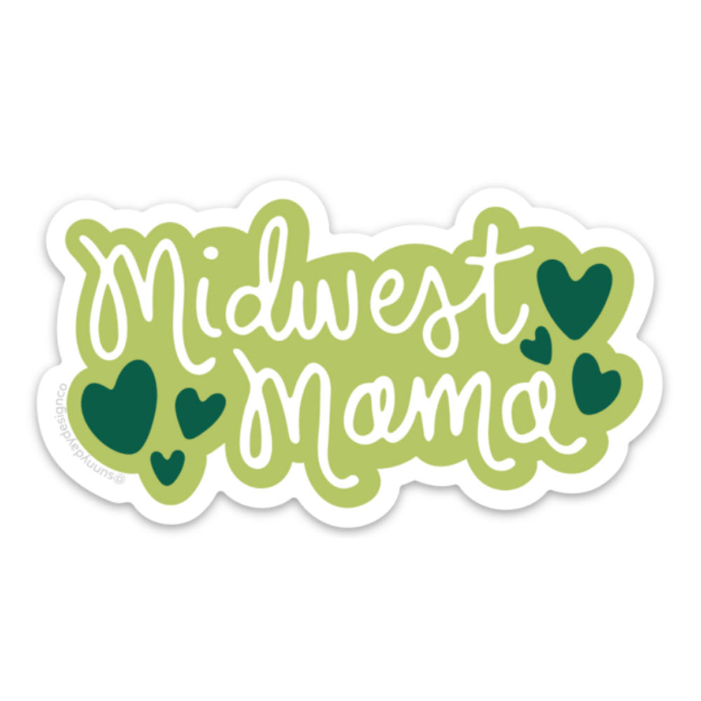 Midwest Mama vinyl sticker in green color option. This fun sticker is designed and made in the USA by Sunny Day Designs.