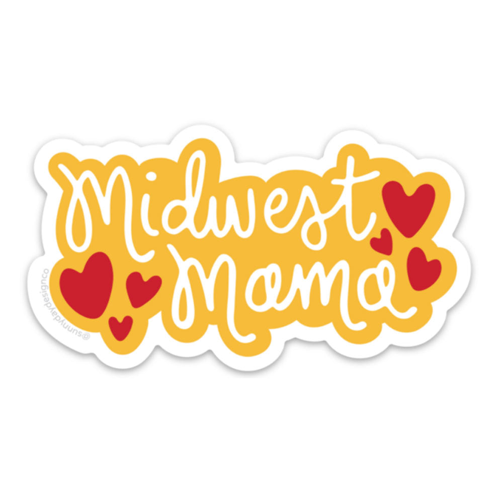 Midwest Mama vinyl sticker in peach color option. This fun sticker is designed and made in the USA by Sunny Day Designs.