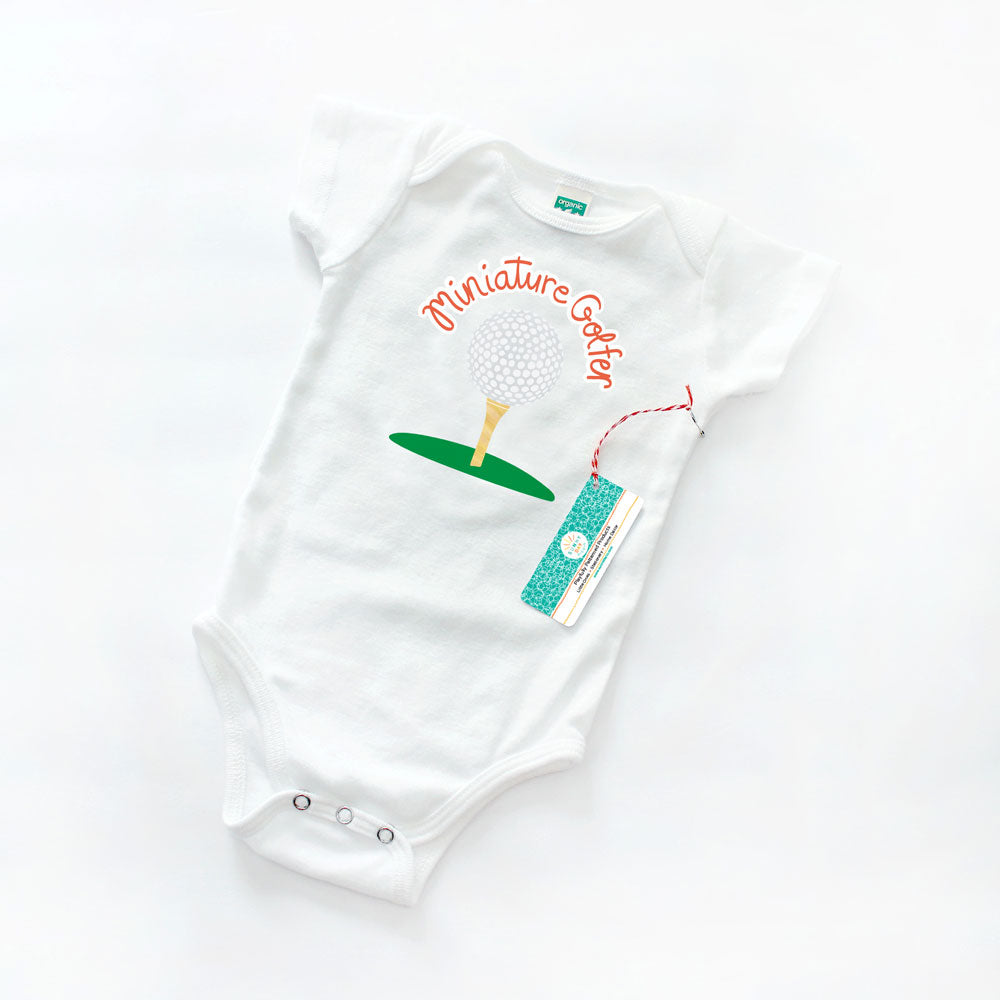 Miniature Golf Organic Cotton Baby Onesie by Sunny Day Designs. Made in the USA.