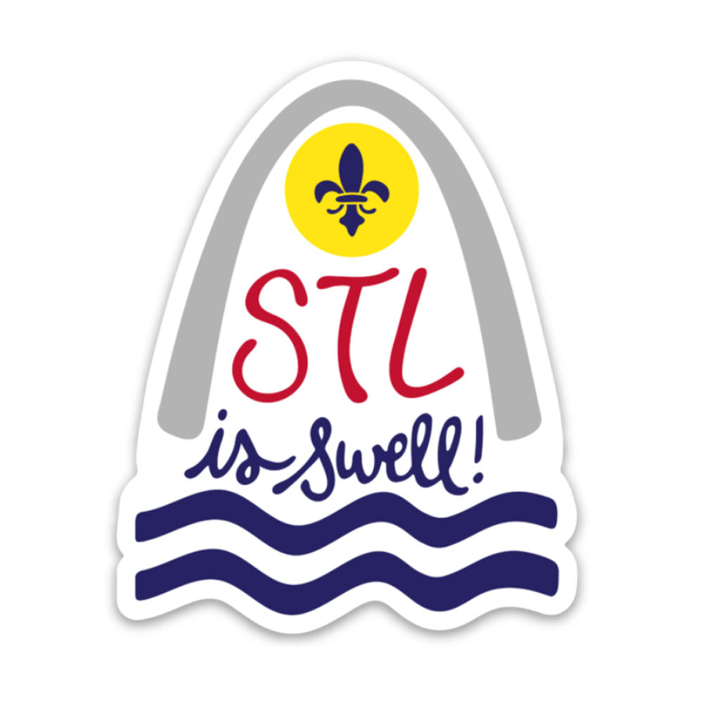 cute gateway arch saint louis design sticker on multicolor background with stl is swell text