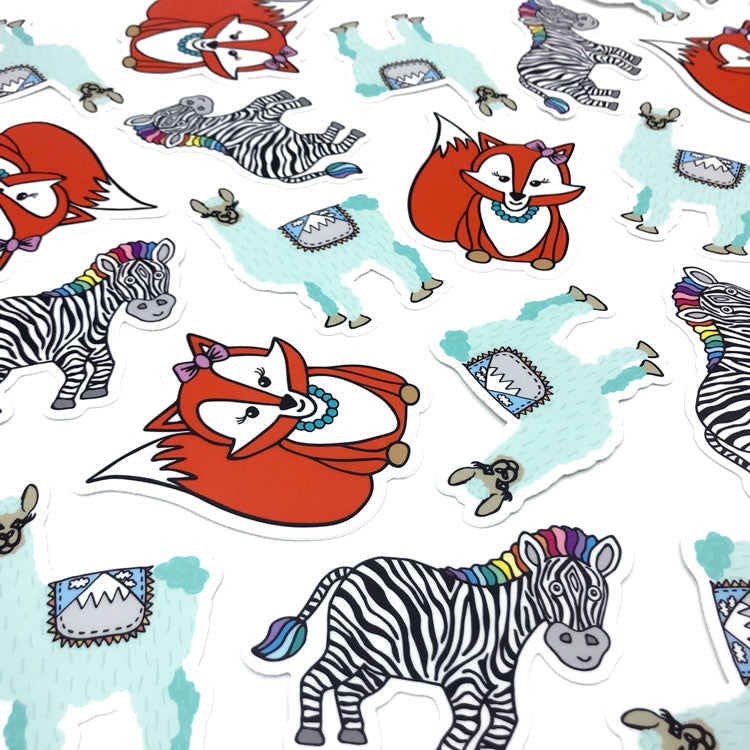 Cute Animal Sticker Gifts Zippy Zebra Foxy Lady Lovely Llama Sunny Day Designs