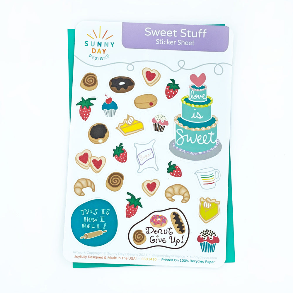 Sweet Stuff 4x6 recycled paper sticker sheet by Sunny Day Designs